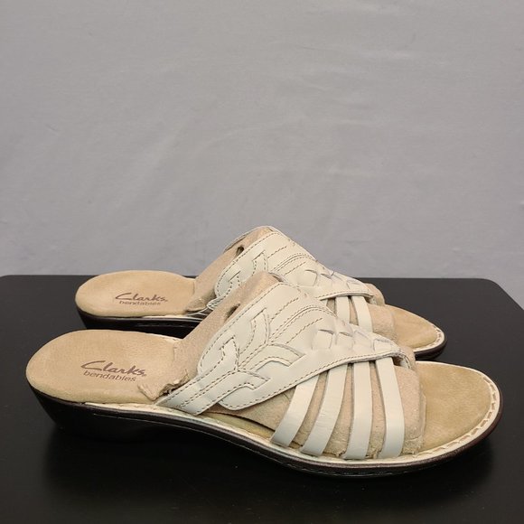Clarks Shoes Clarks Sandals Womens 85 Cream Leather Bendables